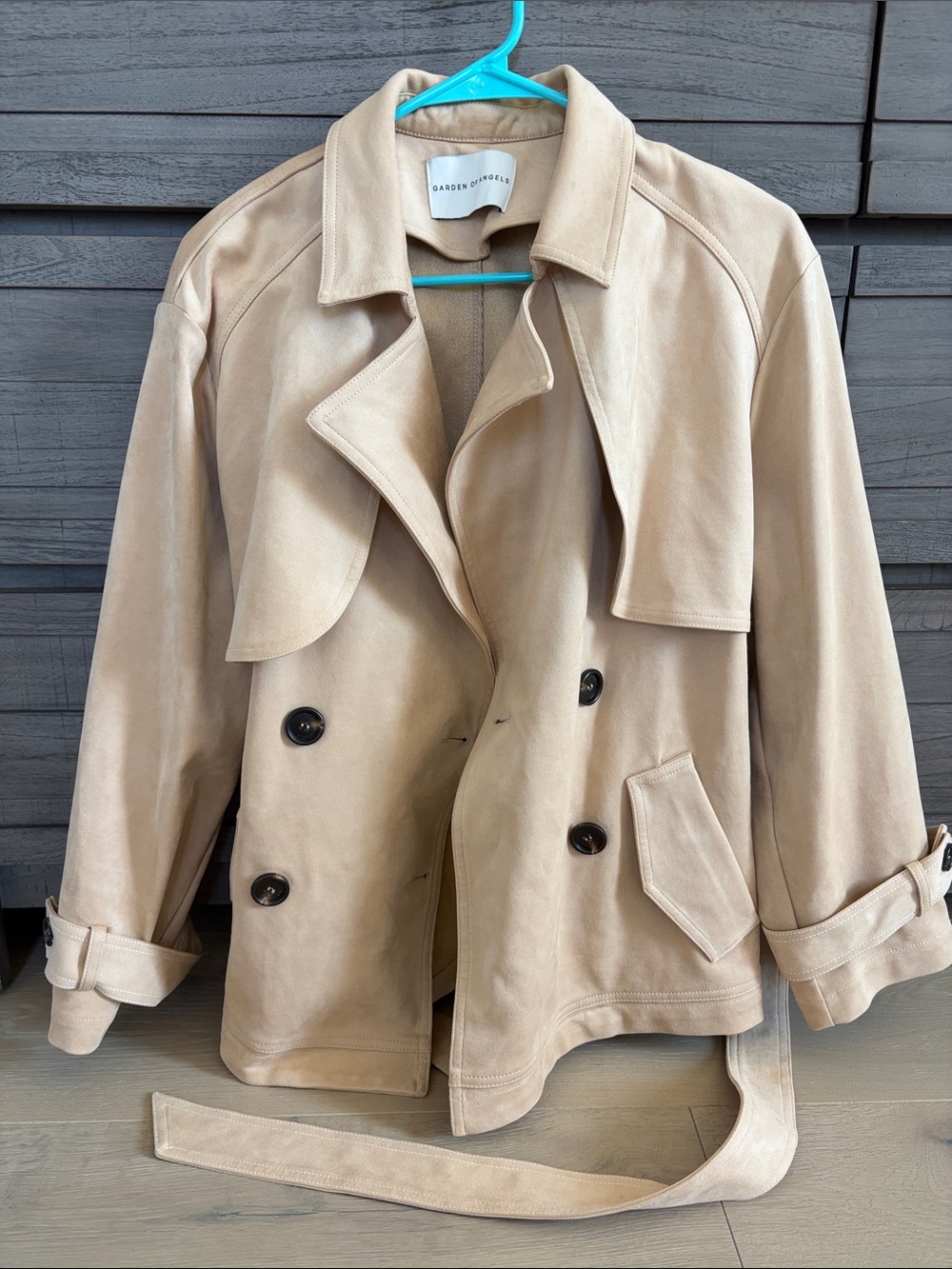 Modern Beige Trench Coat Jacket by Gardenia&Grove